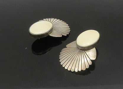 925 Sterling Silver  Vintage White Stone Scalloped Drop Earrings  EG11405