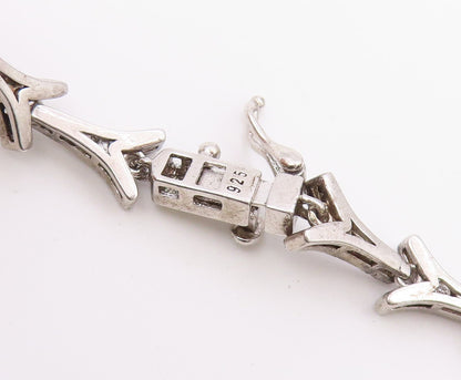 925 Sterling Silver Vintage Necklace CZ Classic Interlocking V Link Chain NE4916