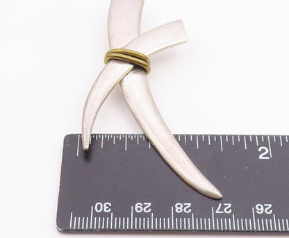 MEXICO 925 Silver  Vintage Two Tone Wrapped Crossed Design Brooch Pin  BP7366