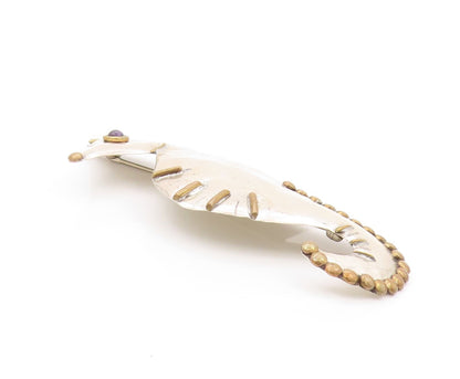 925 Sterling Silver Vintage Brooch LOUIS BOOTH Amethyst Eyed Sea Horse  BP11534