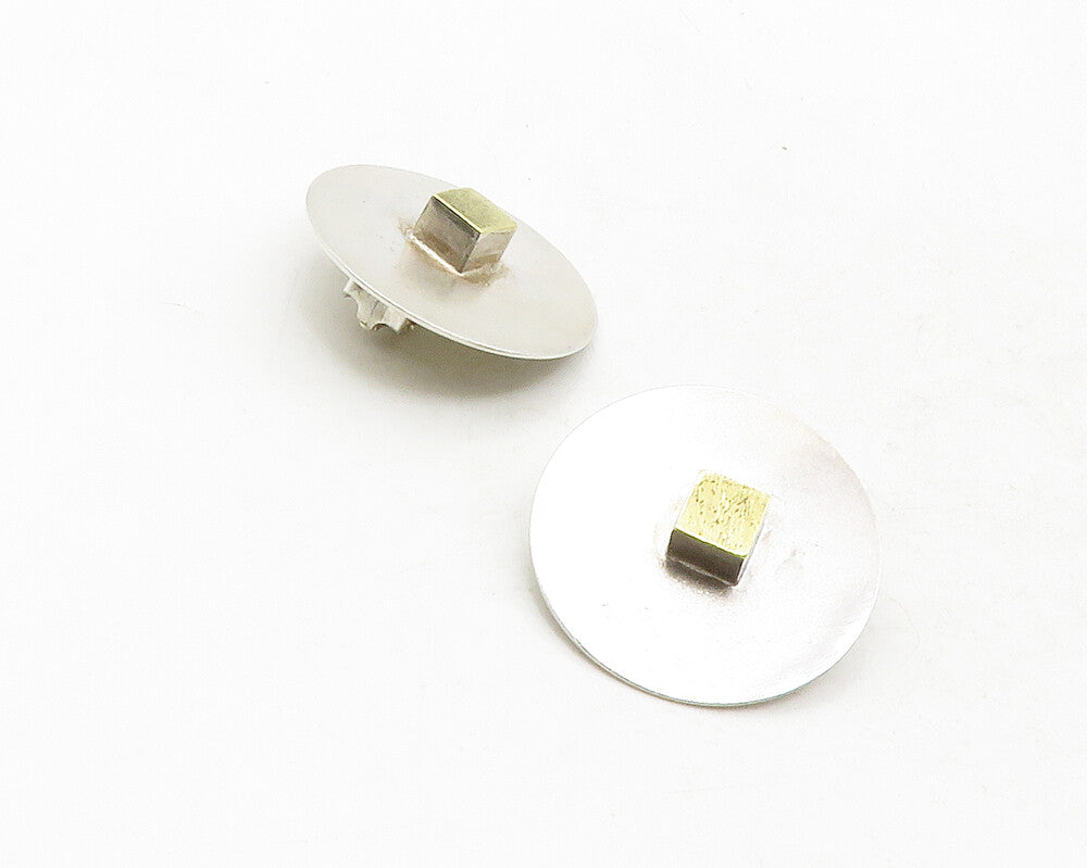 925 Silver & 20K GOLD  Vintage Modernist Two Tone Non Pierce Earrings  EG6538