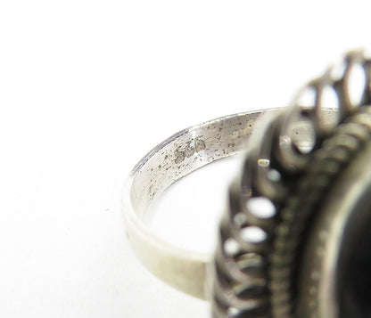 925 Sterling Silver  Vintage Cabochon Cut Jasper Cocktail Ring Sz 8  RG7848
