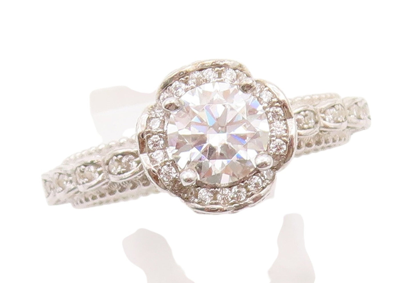 925 Sterling Silver Vintage Ring CZ Inlay Wedding Ring  Sz 9.5  RG32645