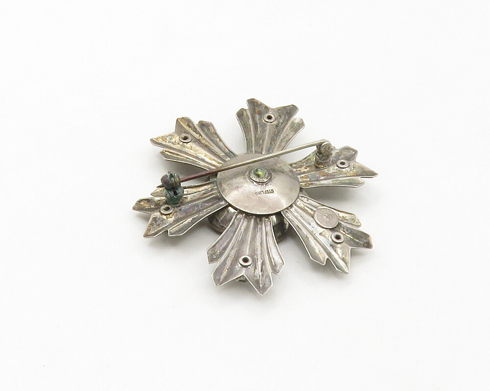 HARRY ISKIN 925 Sterling Silver  Vintage Topaz Flower Motif Brooch Pin  BP6675