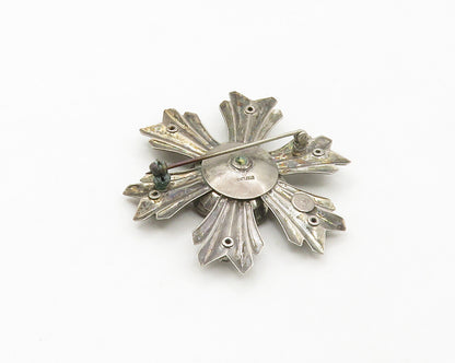 HARRY ISKIN 925 Sterling Silver  Vintage Topaz Flower Motif Brooch Pin  BP6675