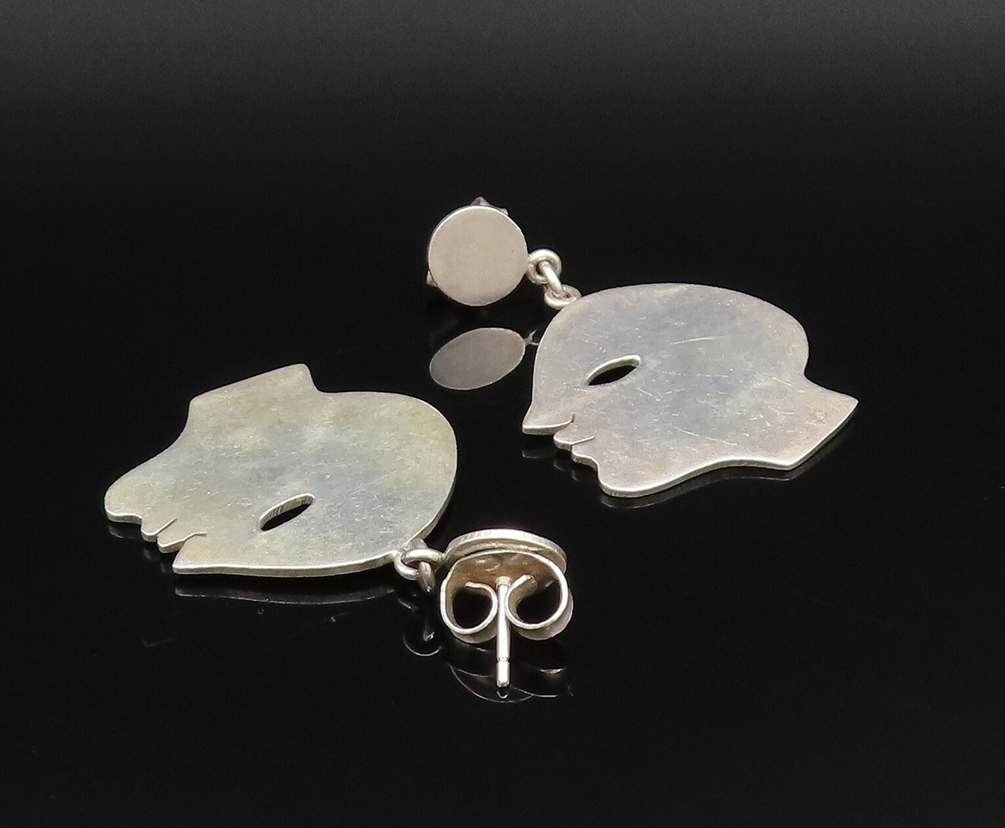 MIMI CASTILLO 925 Silver  Vintage Flat Side Profile Face Earrings  EG12025