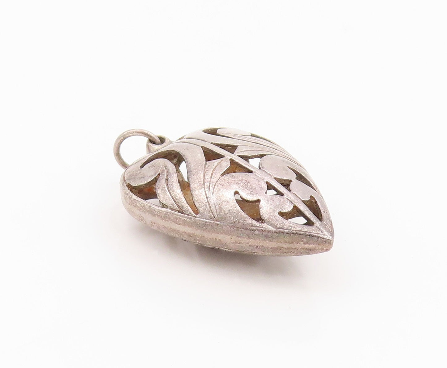 925 Sterling Silver Vintage Pendant Antique Swirls Cutout Puffed Heart  PT24331