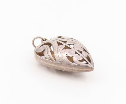 925 Sterling Silver Vintage Pendant Antique Swirls Cutout Puffed Heart  PT24331