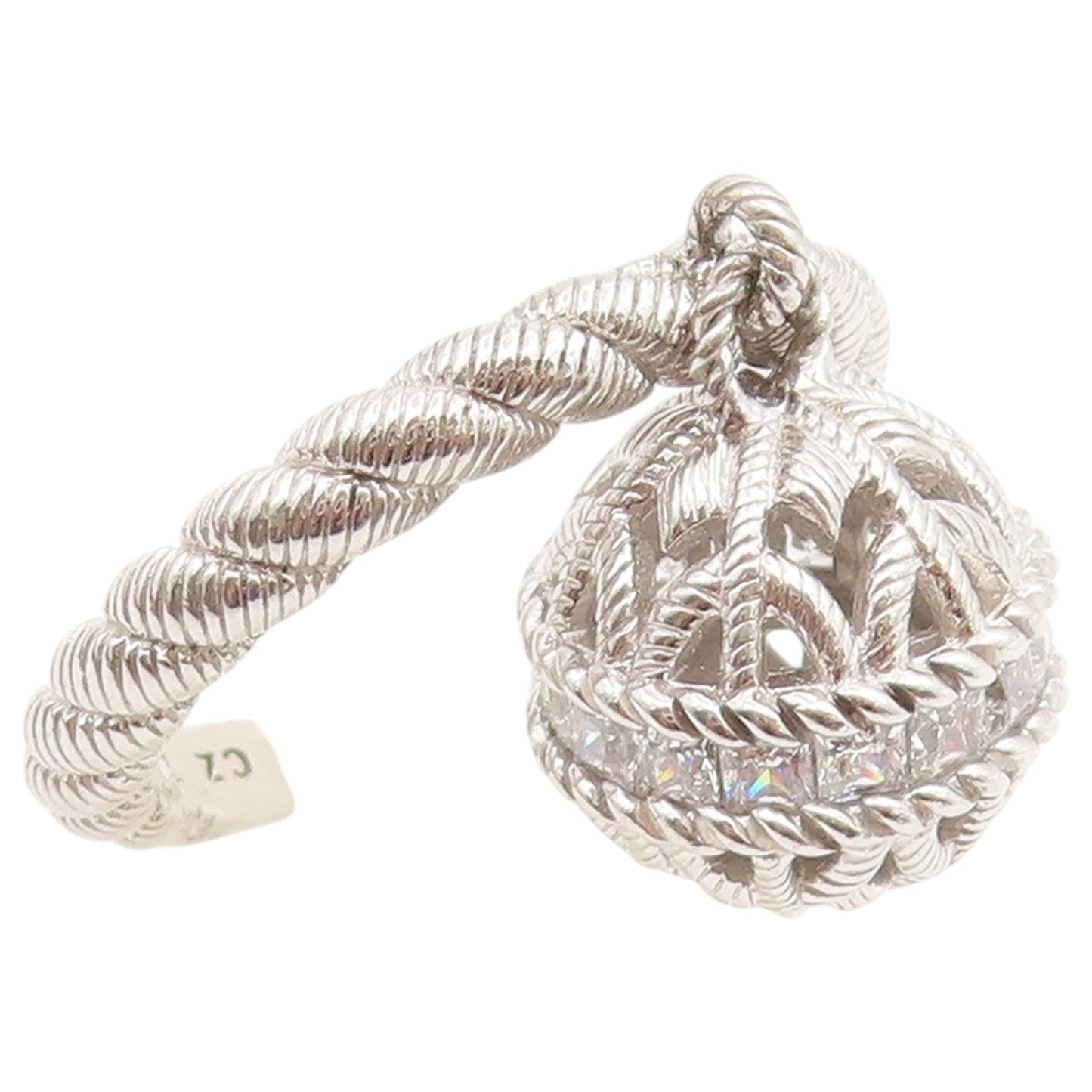 925 Sterling Silver Vintage Ring JUDITH RIPKA CZ Dangle Ball  Sz 7  RG36937