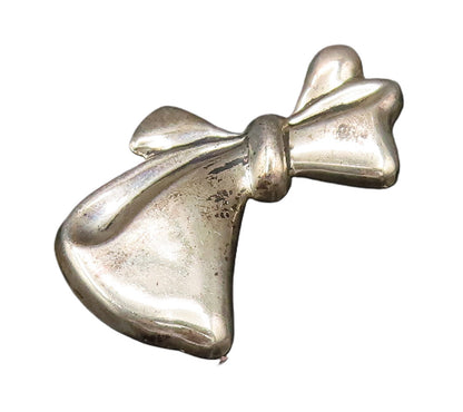 925 Sterling Silver  Vintage Asymmetric Ribbon Bow Tie Brooch Pin  BP9948