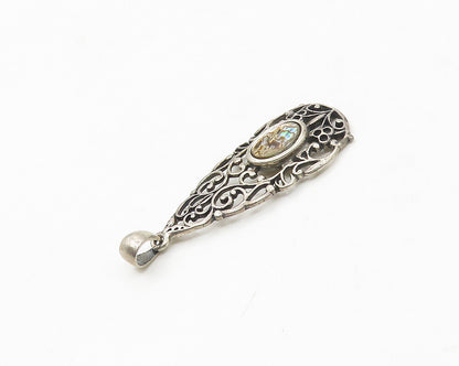 925 Sterling Silver  Vintage Abalone Shell Baroque Swirl Vine Pendant  PT14085