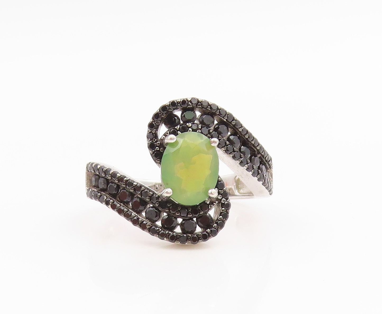 925 Sterling Silver Vintage Ring Elegant Opal & Spinel Bypass  Sz 10  RG35649