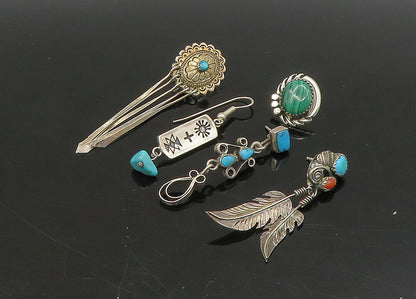 ZUNI NAVAJO 925 Sterling Silver Vintage Multi Stone Lot Single Earrings EG11253