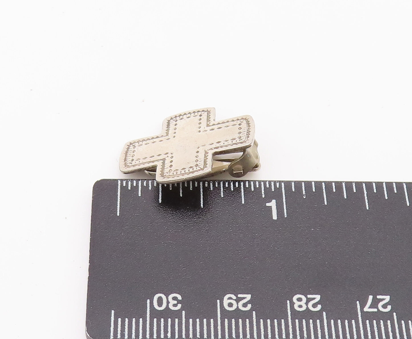 925 Sterling Silver Earrings MEXICO Minimalist Etched Border Mini Cross  EG12837