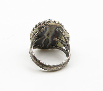 NAVAJO 925 Sterling Silver Vintage Turquoise Floral Leaf Ring Sz 4.5  RG16105