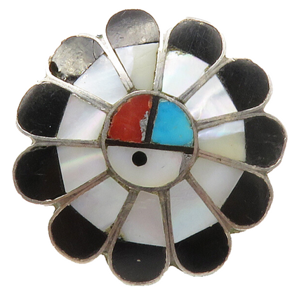 ZUNI 925 Silver  Vintage Mother Of Pearl Floral Cocktail Ring Sz 7  RG12712