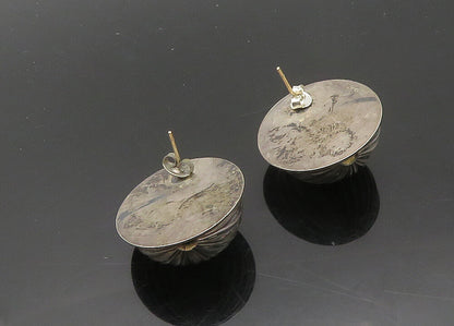 925 Sterling Silver  Vintage Oxidized Hollow Fluted Drop Earrings  EG9768