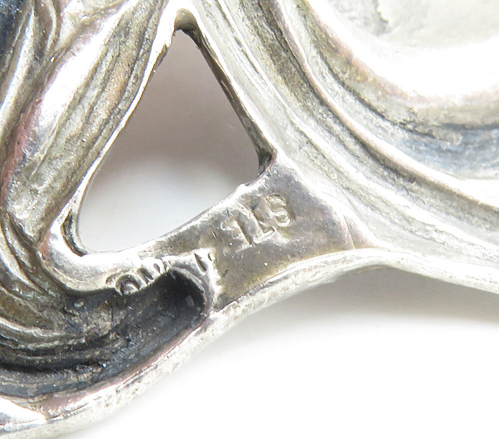 925 Sterling Silver  Vintage Dark Tone Woman's Face Floral Brooch Pin  BP6546