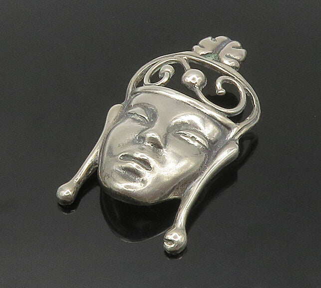 925 Sterling Silver  Vintage Shiny Smooth Goddess Face Brooch Pin  BP6825