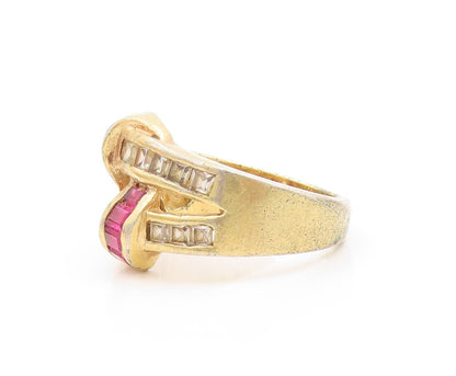 925 Sterling Silver Vintage Ring Gold Plated Pink & White CZ Inlay Sz 10 RG31861