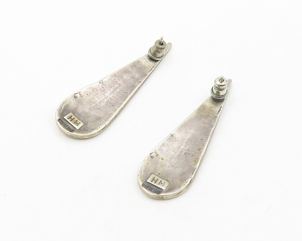 925 Sterling Silver  Vintage Two Tone Oxidized Pattern Dangle Earrings  EG7039