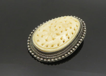 925 Sterling Silver  Vintage Carved Shell Twist Border Pendant  PT15751