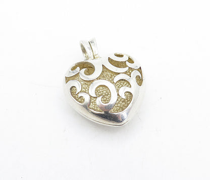 925 Sterling Silver Vintage Shiny Swirl Love Heart Pendant (OPENS) PT3488
