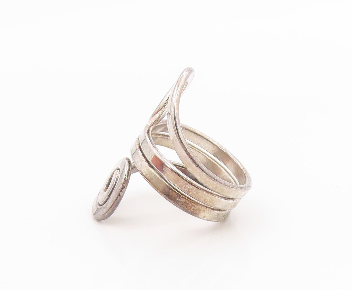 925 Sterling Silver Vintage Ring Modernist Double Spiral Bypass  Sz 8  RG35710