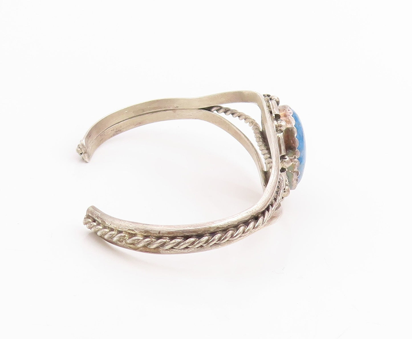 925 Sterling Silver Vintage Bracelet Lapis Lazuli Twisted Wire Cuff  BT11844