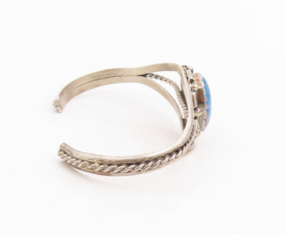 925 Sterling Silver Vintage Bracelet Lapis Lazuli Twisted Wire Cuff  BT11844