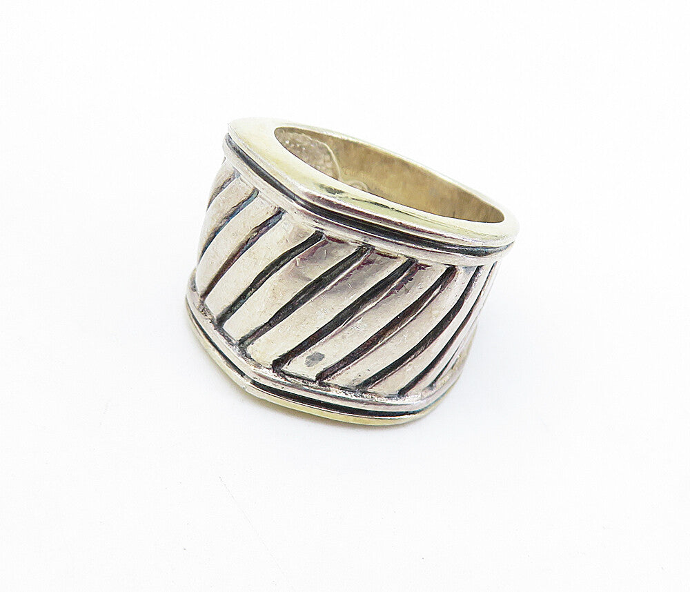 925 Sterling Silver  Vintage Two Tone Slanted Design Band Ring Sz 6.5  RG6821