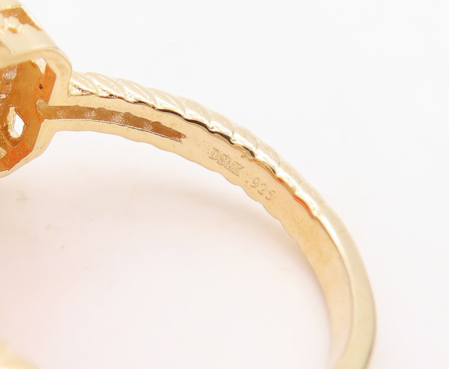 925 Sterling Silver Vintage Ring Gold Plated Orange & White CZ  Sz 6  RG30472