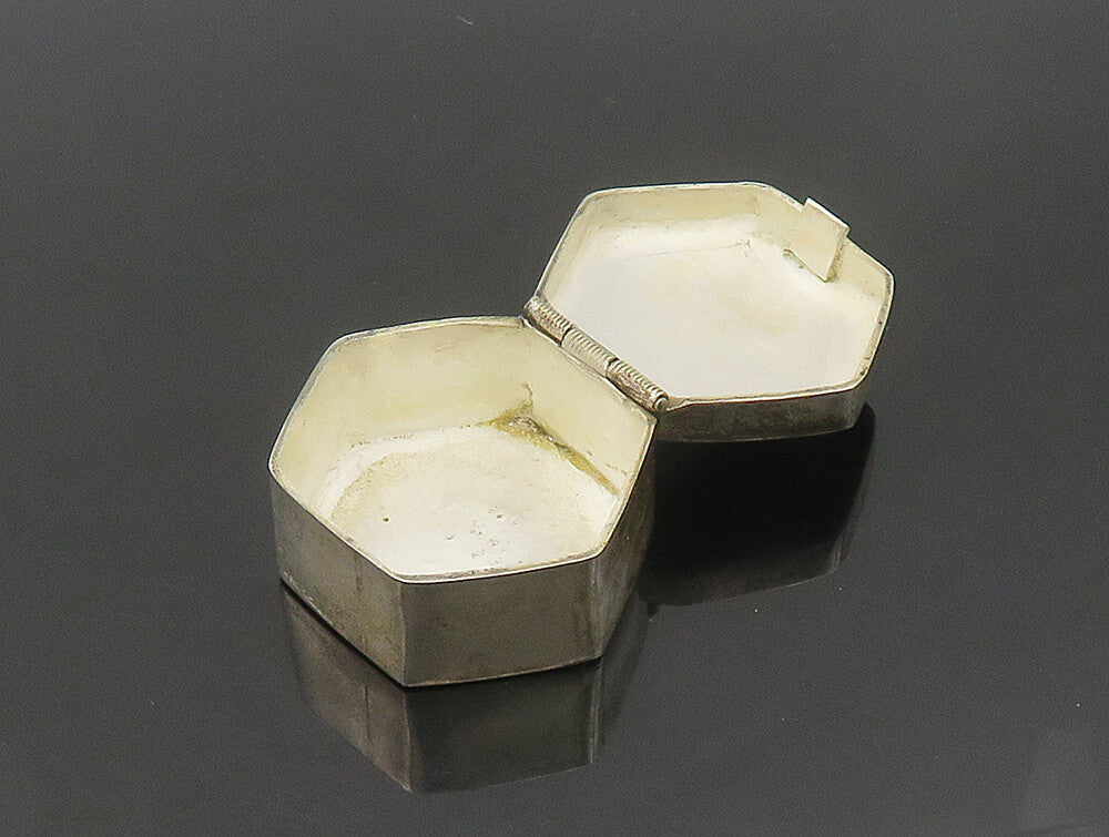 MEXICO 925 Sterling Silver  Vintage Shiny Hexagon Pill Box (OPENS)  TR3252