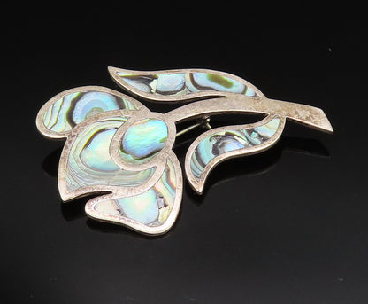 TAXCO 925 Sterling Silver  Vintage Inlaid Abalone Flower Brooch Pin  BP9679