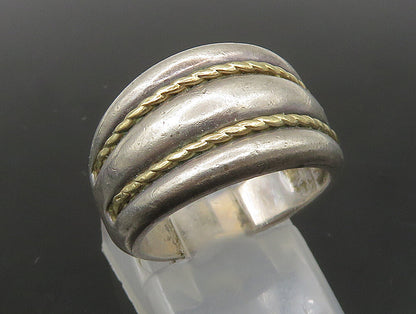925 Silver & 14K GOLD  Vintage Two Tone Rope Twist Dome Band Ring Sz 6 RG23689