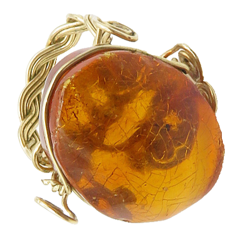 925 Sterling Silver Vintage Cabochon Amber Wire Swirl Ring Sz 4.5  RG14972