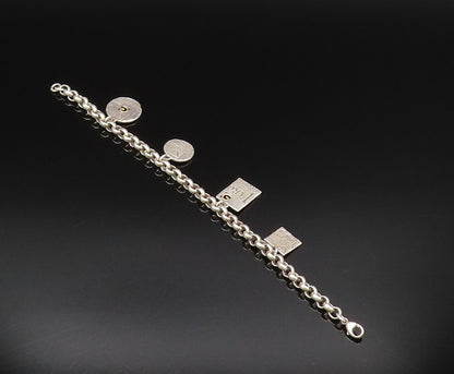 925 Sterling Silver  Vintage Two Tone Engraved Charm Bracelet  BT9550