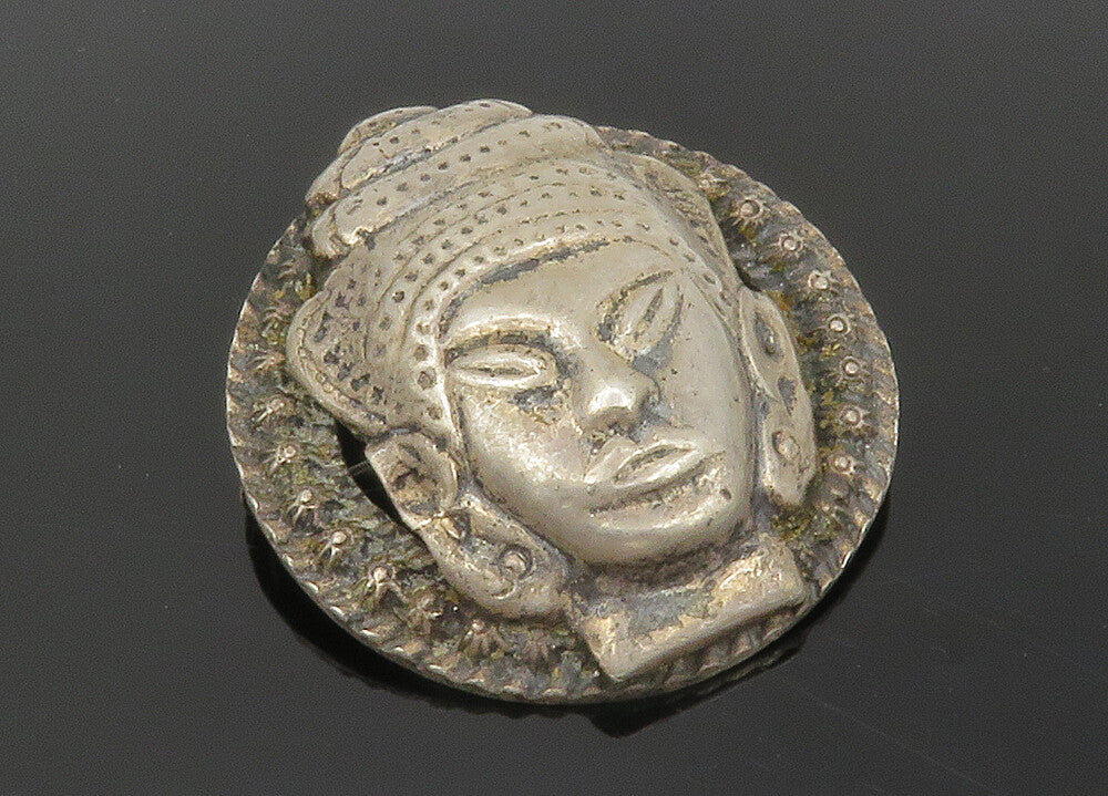 925 Sterling Silver  Vintage Antique Dark Tone Woman Face Brooch Pin  BP4577