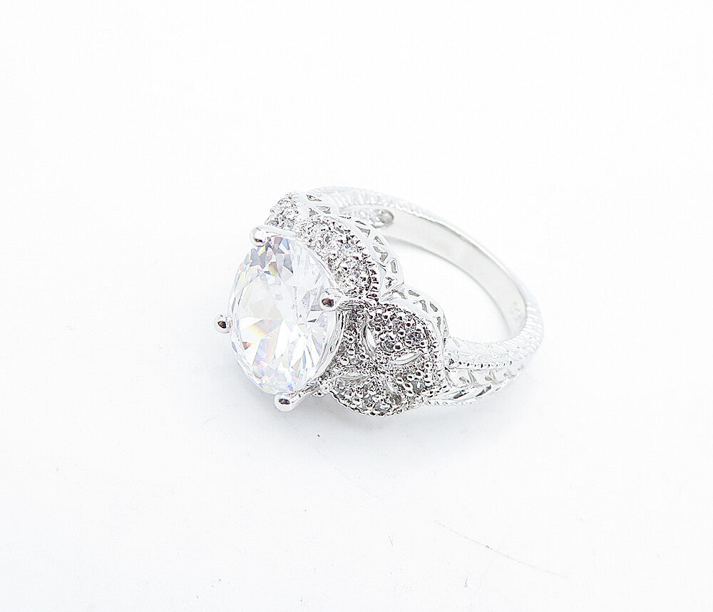 925 Sterling Silver  Sparkling Oval Cut Topaz Floral Band Ring Sz 7.5  RG4614