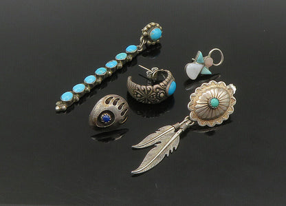 ZUNI NAVAJO 925 Silver  Vintage MultiStone Lot Single Earrings  EG11220