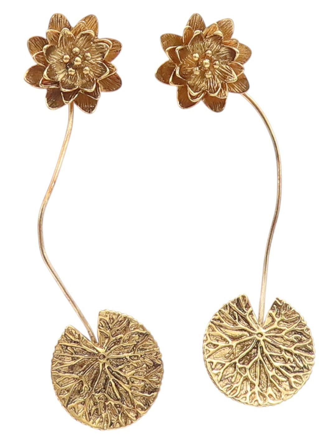 925 Sterling Silver Vintage Earrings Gold Plated Lotus Floral Drops  EG13821