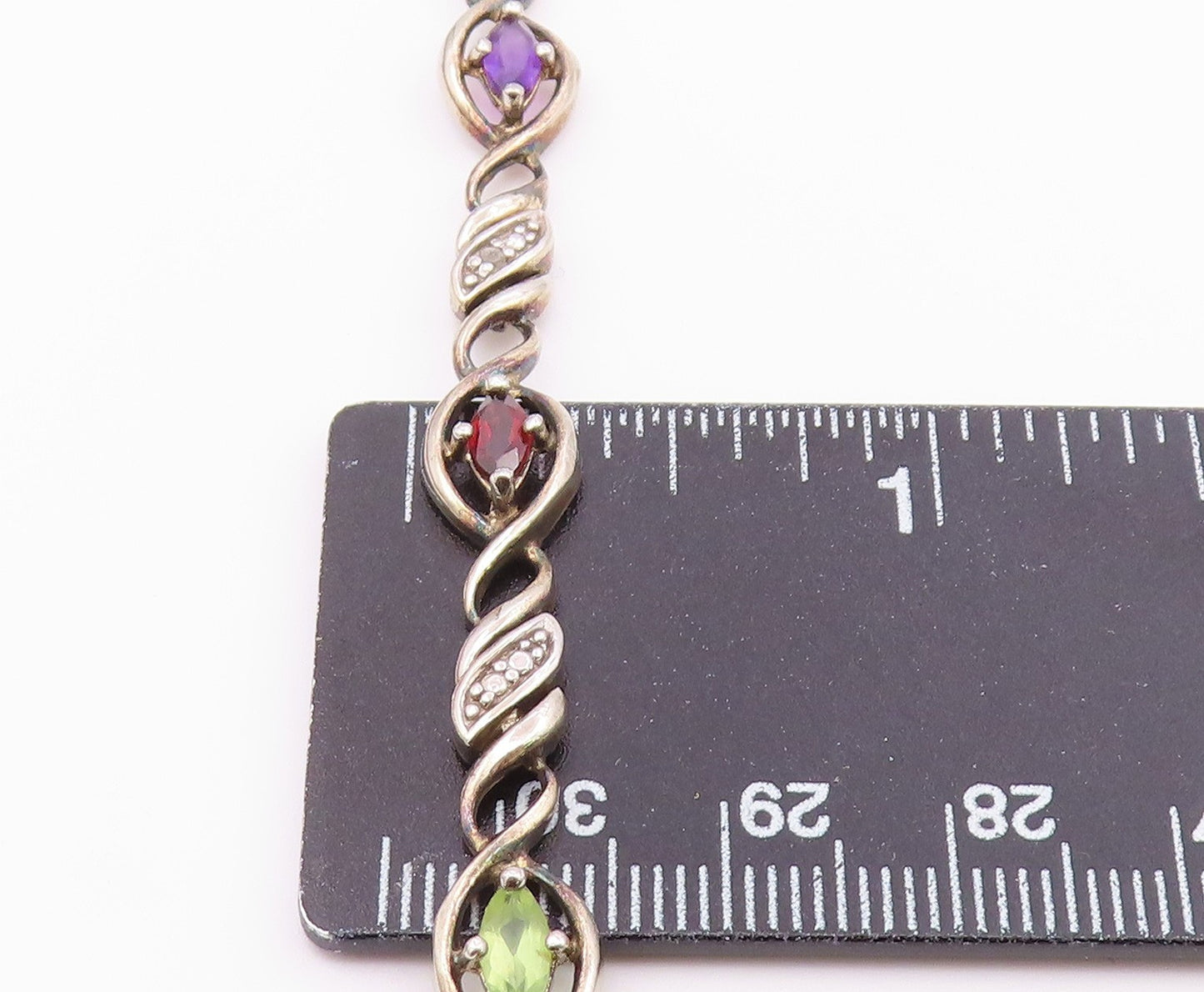 925 Sterling Silver Vintage Genuine Diamond & Multi Stone Chain Bracelet BT8314