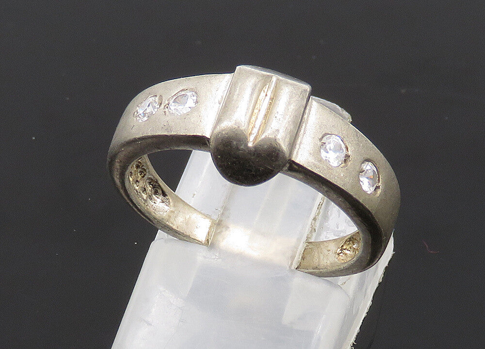 925 Sterling Silver Vintage Cubic Zirconia Smooth Matte Band Ring Sz 7 RG20740