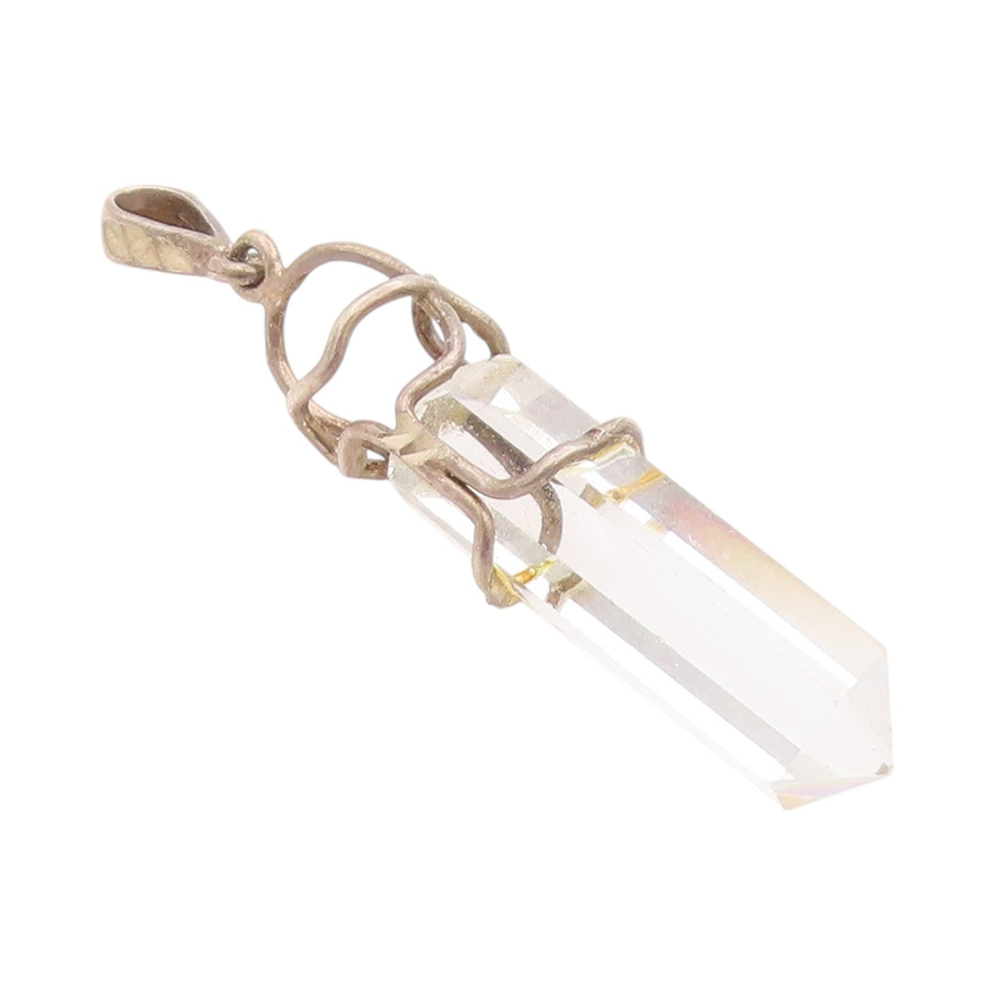 925 Sterling Silver Vintage Pendant Clear Quartz Pointed Crystal  PT24458