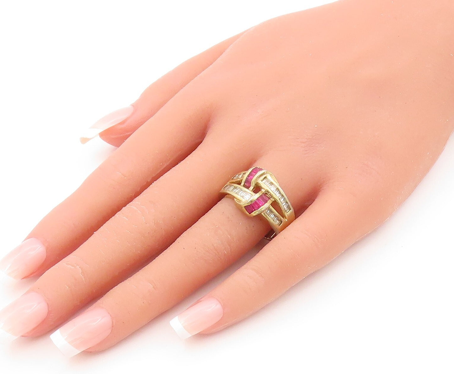 925 Sterling Silver Vintage Ring Gold Plated Pink & White CZ Inlay Sz 10 RG31861