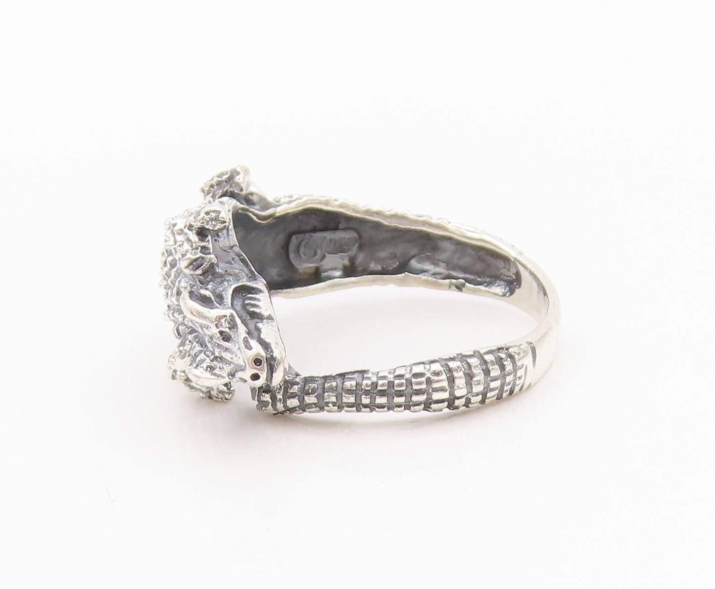 925 Sterling Silver Vintage Ring Dark Tone Solid Carved Alligator SZ 10  RG32204