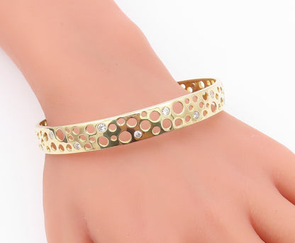 925 Sterling Silver  Topaz Gold Plated Circle Cutout Bangle Bracelet  BT5479