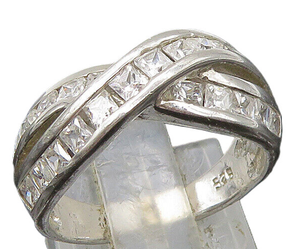 925 Sterling Silver  Vintage Shiny Cubic Zirconia Band Ring Sz 6  RG22596