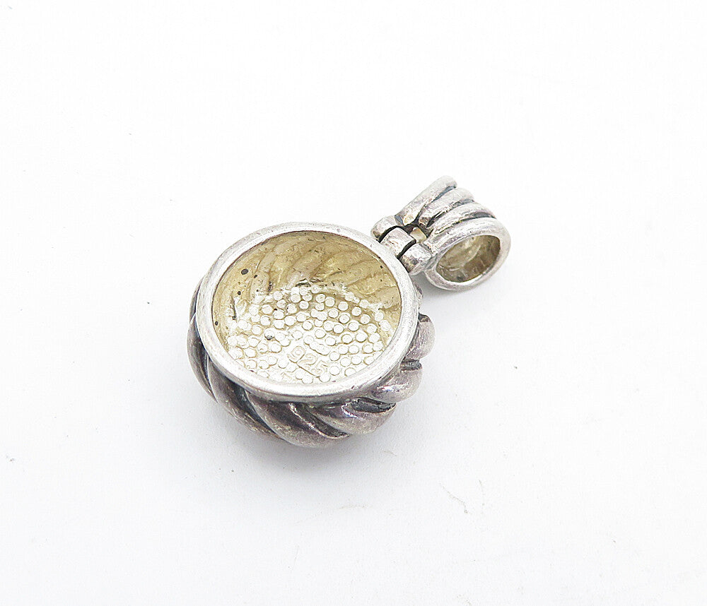 925 Sterling Silver  Vintage Mother Of Pearl Round Twist Drop Pendant  PT3677