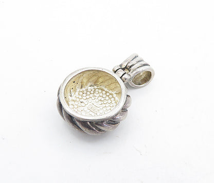 925 Sterling Silver  Vintage Mother Of Pearl Round Twist Drop Pendant  PT3677